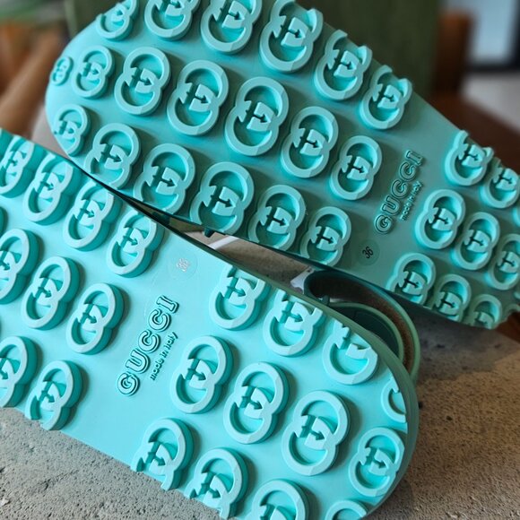 Gucci Horsebit Blue rubber platform slingback sandals - Picture 6 of 7